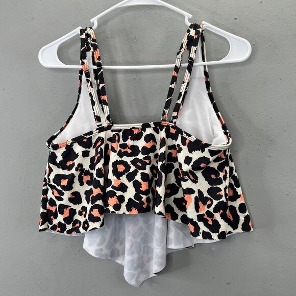 Edel Qual Swimsuit Top L Women Animal Leopard Print Cropped Flowy Flounce NWT - Picture 3 of 8